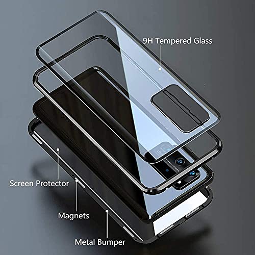 IEMY Funda para Xiaomi Mi 11 Lite Adsorcion Magnetica 360 Grados Protección Carcasa Cristal Transparente Templado Metal Flip Cover, Verde