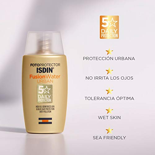 Isdin Fotoprotector Fusion Water Urban SPF 30 - Protector solar Facialultraligero de uso diario para entornos urbanos, protección UVA, luz azul yantipolución, 50 ml
