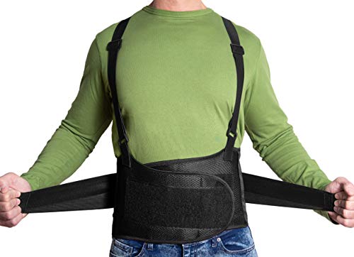 JeVx Faja Lumbar para la Espalda REFORZADA DOBLE CIERRE Y TIRANTES - Talla XXXL para Hombre Cinturon Elastico Reforzado para Trabajo y Deporte Corrector de Postura Ajustable Abdominal Dolor Compresora