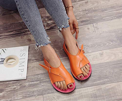 JFFFFWI Sandalia de Plataforma cómoda para Mujer Sandalia de Verano con Tiras y Punta Abierta con Forro de Cuero para Mujer Sandalias de Suela Plana correctas para pies Ocasionales Sandalia ortopédi