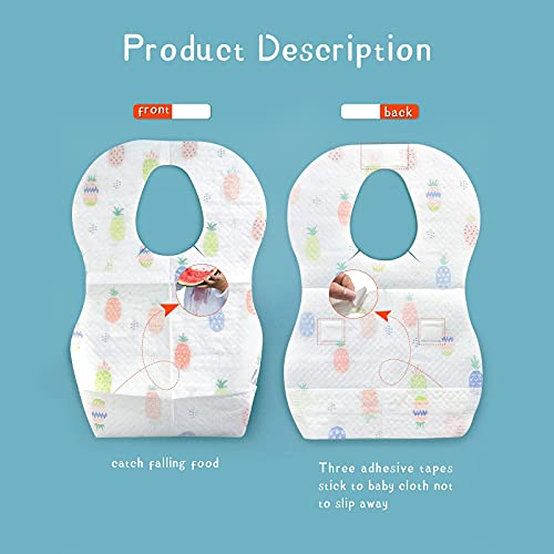 JINPXI 30 Unidades Baberos Desechables para Bebés, Baberos Impermeables y Absorbentes Bebés de Alimentación, Ajustables para Casa o los Viajes, Aptos para Niños y Bebés de + 3 Meses