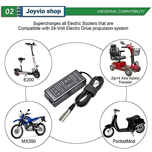 joyvio 24V 2A Nuevo Cargador de batería de Scooter eléctrico XLR para Go-Go Elite Traveller Plus HD, Ezip Mountain Trailz, Jazzy Power Chair
