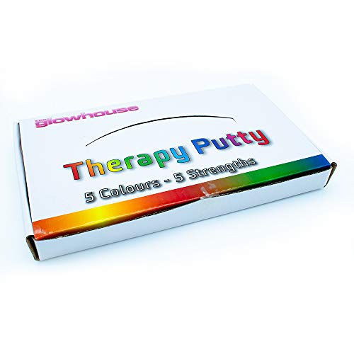 Juego de 5 masillas terapéuticas compresibles no tóxicas antiestrés de primera calidad para ejercitar las manos, 5 niveles de fuerza para adultos y niños, botes de 57 g codificados por colores