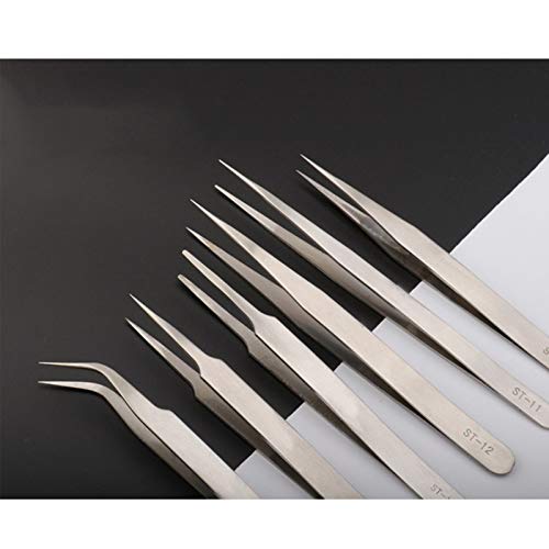 Juego de Pinzas Curvas no Magnéticas Kit de Pinzas Antiestática Set Anti-Estática Acero Inoxidable Pinzas Pinzas Antiestáticas de Acero Inoxidable para Electrónica,Trabajo de Laboratorio(6 Piezas)