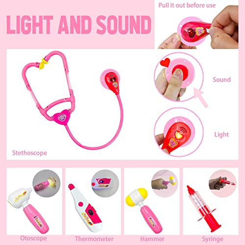 Juguetes Niña 3 4 5 6 7 Años Maletin Medicos Juguete con Estetoscopio Juguete Maleta Infantil Kit Medico Juguete Doctora Juguetes de Rol Regalos Para Niñas Juguetes Niños 3 4 5 6 7 Años (Rosa)