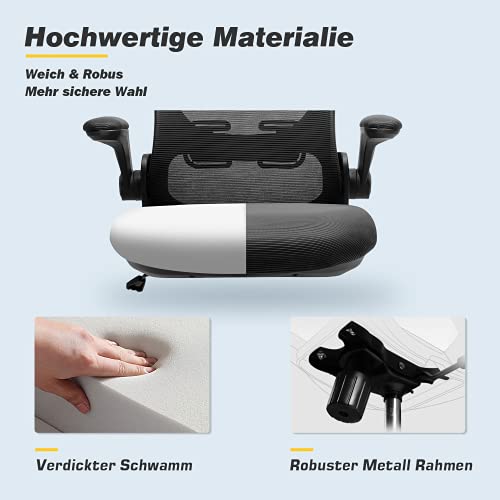 JUMMICO Silla de oficina ergonómica giratoria de malla para ordenador, con respaldo plegable, color negro