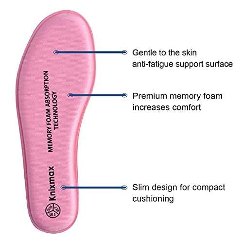 Knixmax Plantillas Memory Foam para Zapatos de Mujer y Hombre, Plantillas Confort Amortiguadoras Cómodas y Flexibles para Trabajo, Deportes, Caminar, Senderismo, EU39 Rosa
