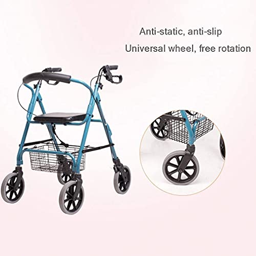 KTDT Andador con Ruedas Mobility Drive Walking Aids 4 Ruedas Plegable, Andador con Doble Sistema de Freno, Andador con Ruedas médico 4 Altura Ajustable Utilizado para Personas Mayores Que Caminan