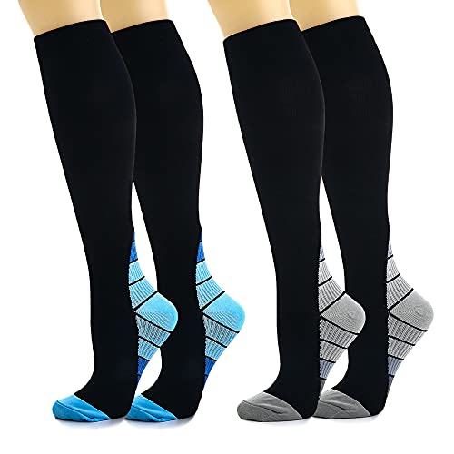 Kuzimua 2 Pares Calcetines/ Medias de Compresión para Hombres y Mujeres, Running, Deporte, Correr, Senderismo, Volar, Viajar, Varicosas, Embarazo y Médicos (Mezcla, l)