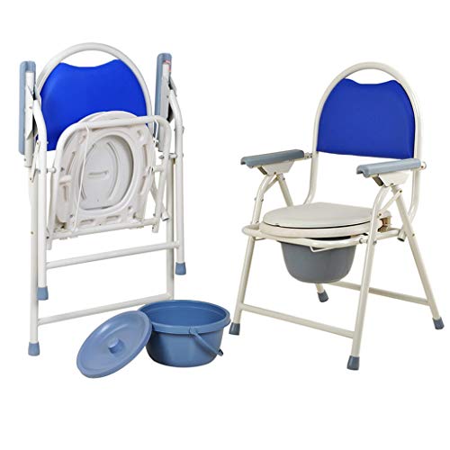KYSZD-Cómodas Silla con Cubo Inodoro | Asiento de Inodoro Collapsible | Asiento Acolchado y Respaldo | Ducha WC con Apoyabrazos con Línea De Salud