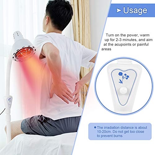 Lámpara de calefacción infrarroja, lámpara de terapia infrarroja ajustable Lámpara de terapia de calor Luz infrarroja para el cuidado de la piel Alivio del dolor de cuello Piernas Riñones