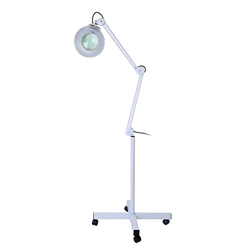 Lámpara de Lupa LED con Pie, Lámpara de Aumento 5X Lámpara Lupa Estetica Lámpara de Belleza con Rueda y Soporte Lámpara de Manicura Lupa, para Tatuajes de Pestañas de Cosmetología Médica