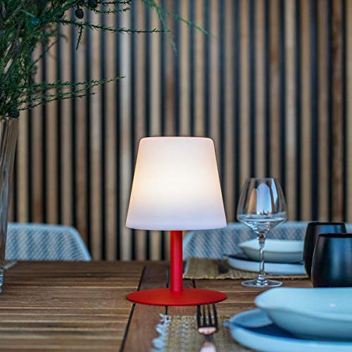 Lámpara de mesa inalámbrica con base de acero rojo LED blanco cálido/blanco regulable STANDY MINI Love H25cm