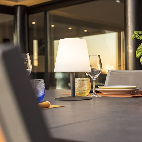Lámpara de mesa sin cable con base de acero gris LED blanco cálido/blanco regulable STANDY MINI Rock H25cm