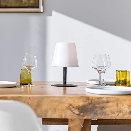 Lámpara de mesa sin cable con base de acero negro LED blanco cálido/blanco regulable STANDY MINI Dark H25cm