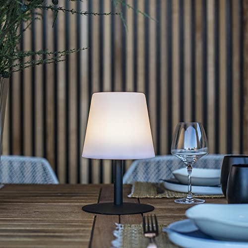 Lámpara de mesa sin cable con base de acero negro LED blanco cálido/blanco regulable STANDY MINI Dark H25cm