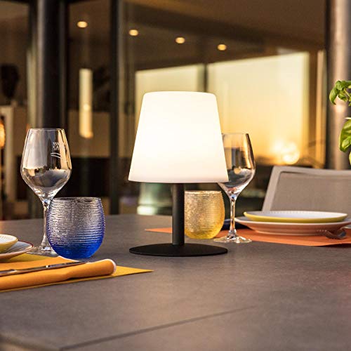 Lámpara de mesa sin cable con base de acero negro LED blanco cálido/blanco regulable STANDY MINI Dark H25cm