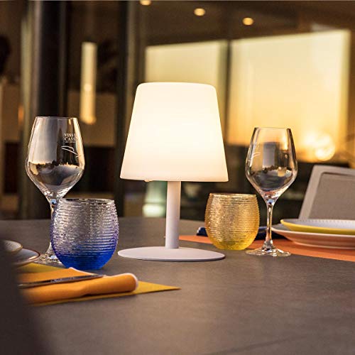 Lámpara de mesa sin cable con base de acero rosa y LED blanco cálido regulable STANDY MINI Candy H25cm