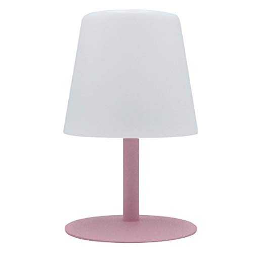 Lámpara de mesa sin cable con base de acero rosa y LED blanco cálido regulable STANDY MINI Candy H25cm