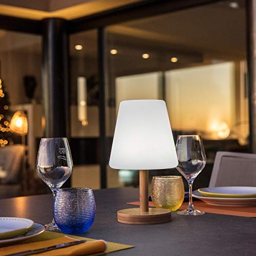 Lámpara de mesa sin cable con pie de bambú natural LED blanco cálido/blanco regulable STANDY MINI WOOD H25cm