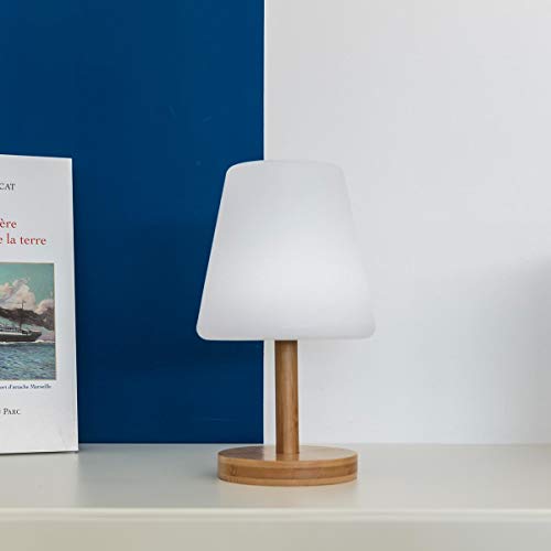 Lámpara de mesa sin cable con pie de bambú natural LED blanco cálido/blanco regulable STANDY MINI WOOD H25cm