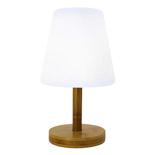 Lámpara de mesa sin cable con pie de bambú natural LED blanco cálido/blanco regulable STANDY MINI WOOD H25cm