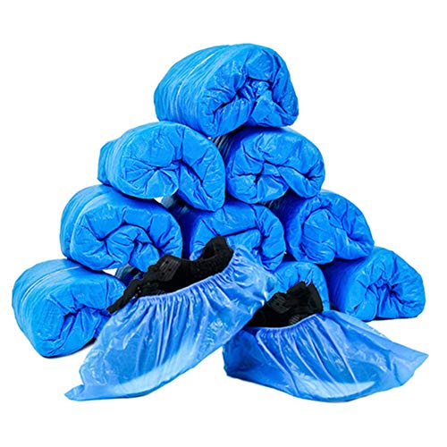 LANZI 100 Piezas Cubiertas de Zapatos Desechables Cubiertas de Botas Impermeables de Zapatos Antideslizantes con，Engrosada a Prueba de Polvo(Azul)