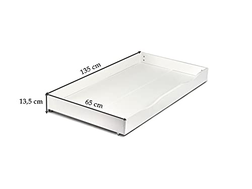 leomark Cama Infantil Completa de Madera - Unicornio - Marco de Cama, Colchón y Cajón, Somier, Blanco Muebles para Niños, Moderno Dormitorio, Espacio para Dormir: 140/70