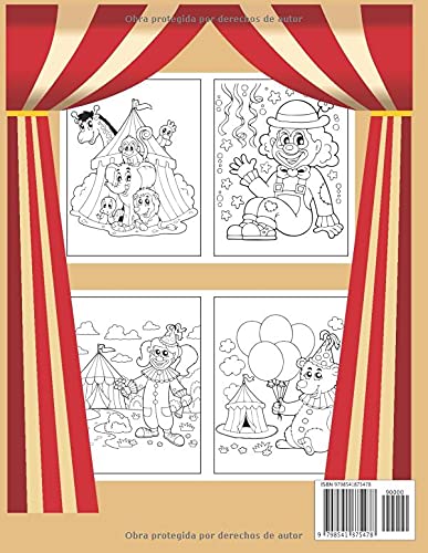 Libro de colorear para niños Tiempo de circo: Diviértete y disfruta con las páginas para colorear del parque de atracciones y el circo para niños, ... 52 páginas intercambiables con páginas en bla