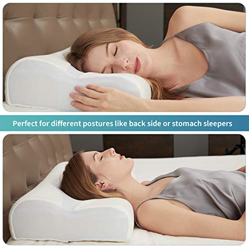 LITSPOT Almohada Cervical con Altura Ajustable Reduce Dolores Cervicales Forma Ergonómica Adecuada para Todos los Durmientes Cubierta de Fibra de Bambú
