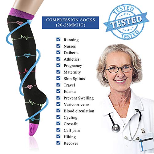 Litthing 3/5/8/14 pares Calcetines de Compresión de Nylon hasta Rodilla Deportes para Mujeres y Hombres para Baloncesto Fútbol Correr Escalar Montaña (C (3 Pares), L/XL)