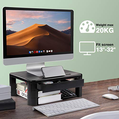 LORYERGO Soporte de Monitor con 3 Alturas Ajustables Monitor Elevador Mesa con Organizador para Almacenamiento, para Monitor de PC Ordenador portátil Impresora de Oficina Alivia el Dolor de Cuello