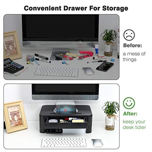 LORYERGO Soporte de Monitor con 3 Alturas Ajustables Monitor Elevador Mesa con Organizador para Almacenamiento, para Monitor de PC Ordenador portátil Impresora de Oficina Alivia el Dolor de Cuello