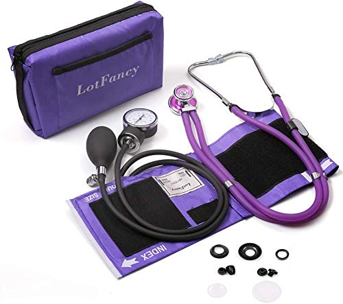LotFancy Esfigmomanómetro Aneroide Profesional con Dual Estetoscopios, Tensiometro Monitor Manual de Presión Arterial Manual, Adulto Manguito 25-40.6cm con Bolsa de Almacenamiento