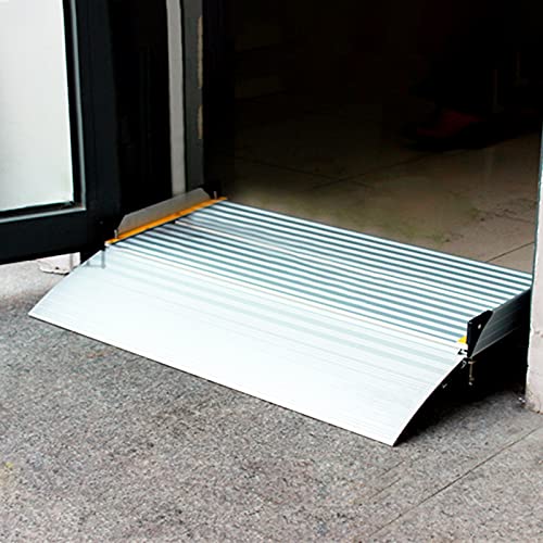 LSMK Rampa Rampas Rampa De Umbral De Puente, Rampa De Puerta De Aluminio para Silla De Ruedas Scooter De Movilidad, Antideslizante Rampa De Entrada con Marco De Pie De Apoyo, Bajo Techo, Exteriores