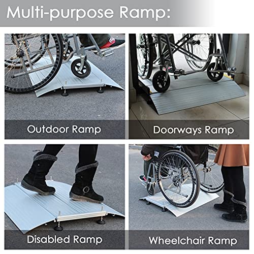 LSMK Rampa Rampas Rampa De Umbral De Puente, Rampa De Puerta De Aluminio para Silla De Ruedas Scooter De Movilidad, Antideslizante Rampa De Entrada con Marco De Pie De Apoyo, Bajo Techo, Exteriores