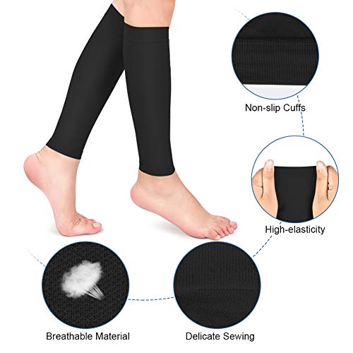 Medias de Compresión Médicas de 20-30 mmHg, Mangas de Compresión para Pantorrillas con Presión Graduada para la Hinchazón de las Venas Varicosas Alivio del Dolor de Pantorrillas, 1 Par (Negro, L)