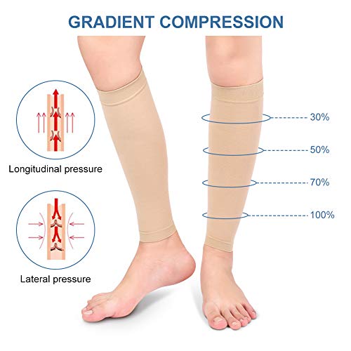 Medias de Compresión Médicas de 20-30 mmHg, Mangas de Compresión para Pantorrillas con Presión Graduada para la Hinchazón de las Venas Varicosas Alivio del Dolor de Pantorrillas, 1 Par (Beige, XL)