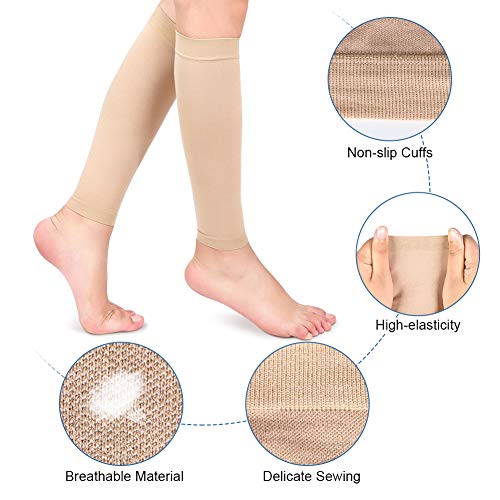 Medias de Compresión Médicas de 20-30 mmHg, Mangas de Compresión para Pantorrillas con Presión Graduada para la Hinchazón de las Venas Varicosas Alivio del Dolor de Pantorrillas, 1 Par (Beige, XL)