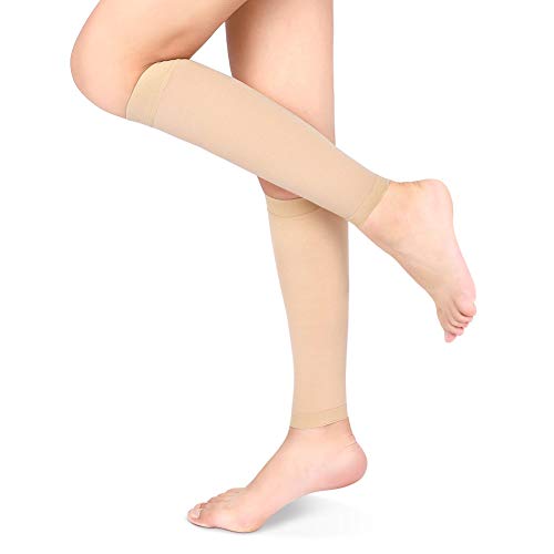 Medias de Compresión Médicas de 20-30 mmHg, Mangas de Compresión para Pantorrillas con Presión Graduada para la Hinchazón de las Venas Varicosas Alivio del Dolor de Pantorrillas, 1 Par (Beige, XL)