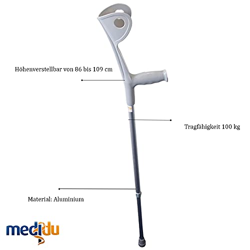 Medidu - Muleta de apoyo para antebrazo (mango anatómico, doble en altura, ajustable, mango ergonómico y médico, de aluminio), color gris titanio