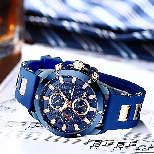 MEGALITH Reloj Hombre Azul Cronografo Reloj Grande Hombre Deportivo Analógico Reloj de Pulsera de Goma Impermeable Luminosos