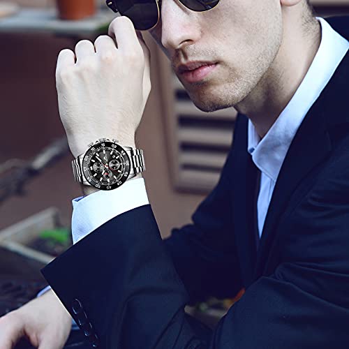 MEGALITH Reloj Hombre Militar Acero Inoxidable Negro Reloj de Pulsera Cronografo Esfera Grande Analógico Relojes Impermeable Luminoso Fecha