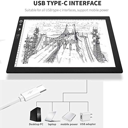 Mesa de Luz Dibujo LED A3,Tablero de Pintura de Diamante Ultrafino,Mesa de Luz Para Calcar con Ajuste de Tiempo y Pantalla de Bloqueo,Brillo Ajustablecon,Cable USB,Para Dibujo,Diseño（Caja de regalo）