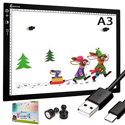 Mesa de Luz Dibujo LED A3,Tablero de Pintura de Diamante Ultrafino,Mesa de Luz Para Calcar con Ajuste de Tiempo y Pantalla de Bloqueo,Brillo Ajustablecon,Cable USB,Para Dibujo,Diseño（Caja de regalo）