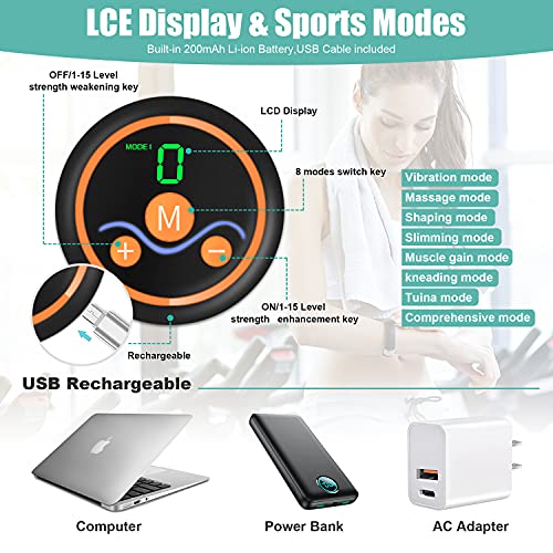 Mifine Electroestimulador Muscular Abdominales, EMS Estimulador, 8 Modos &10 Niveles Entrenador y Pantalla LCD, USB Recargable 3 en 1 para Hombre/Mujer (Negro)