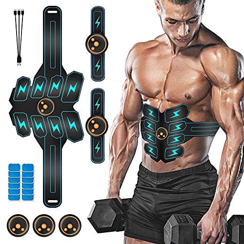 Mifine Electroestimulador Muscular Abdominales, EMS Estimulador, 8 Modos &10 Niveles Entrenador y Pantalla LCD, USB Recargable 3 en 1 para Hombre/Mujer (Negro)