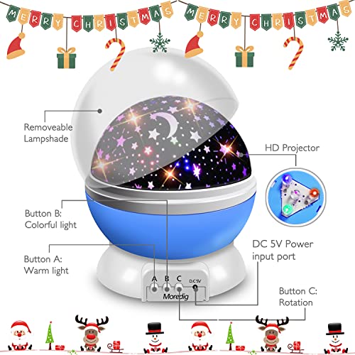 Moredig Proyector Estrellas, 360° Rotación Romántica Luz Estrellas y 8 Modos, Regalo para Niños y Bebés Cumpleaños, Día de los Reyes, Navidad, Halloween etc Azul