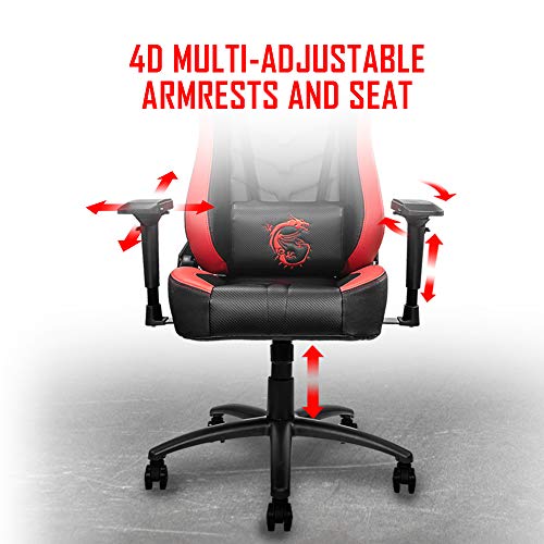 MSI MAG CH110 - Silla gaming negra y roja con diseño de fibra de carbono, estructura de acero, reposabrazos 4D ajustables, espuma transpirable, almohadilla ergonómica para la cabeza