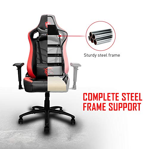 MSI MAG CH110 - Silla gaming negra y roja con diseño de fibra de carbono, estructura de acero, reposabrazos 4D ajustables, espuma transpirable, almohadilla ergonómica para la cabeza